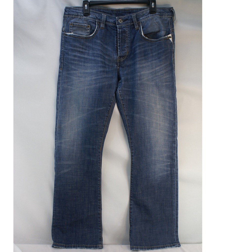 Buffalo David Bitton Mens Straight Leg King Blue Jeans Button Fly Medium Wash 36